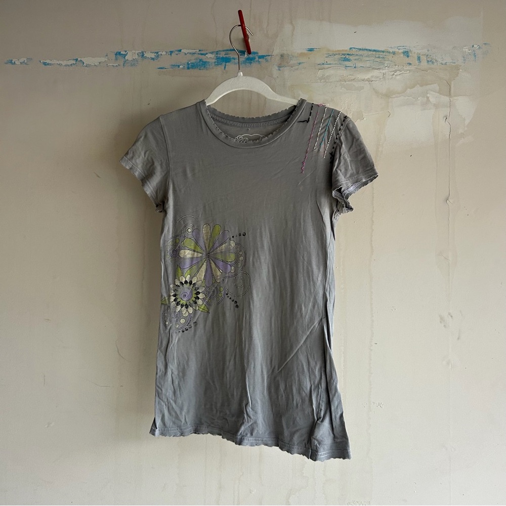 Y2K Dragonfly flower baby tee